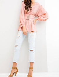 Entro - Tie Front Long Sleeve Blouse