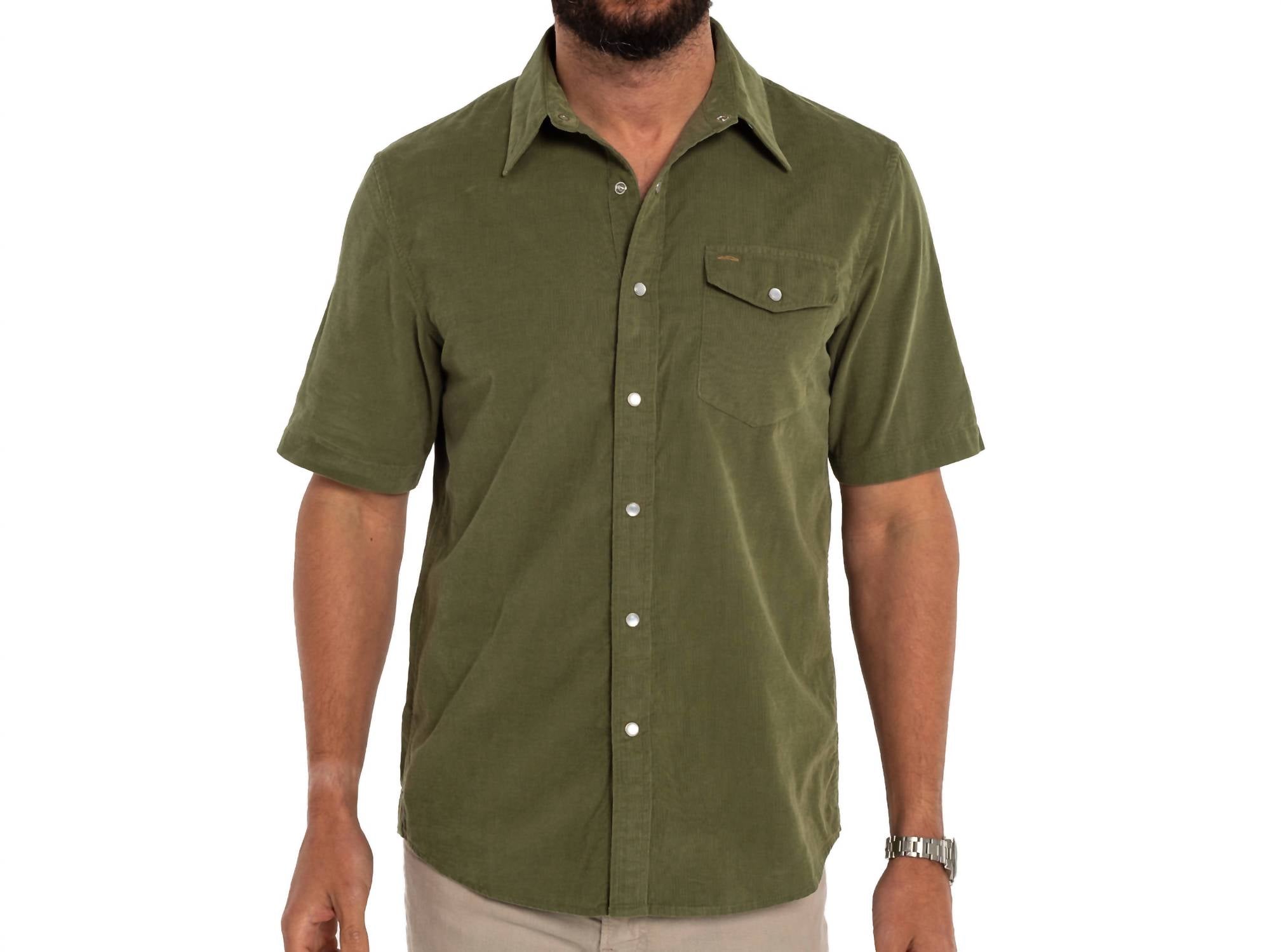 Criquet - Men's Short Sleeve Corduroy Pearl Snap Shirt