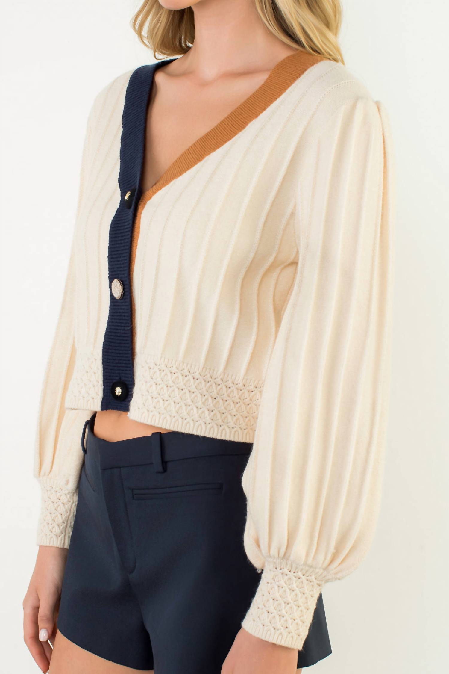 THML Colorblocked Cardigan in beige - women's cardigan - view 7