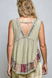 Pol - Rib Cami Floral Trim Top