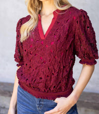 Voy - Elastic Band Detailed Floral Crochet Top