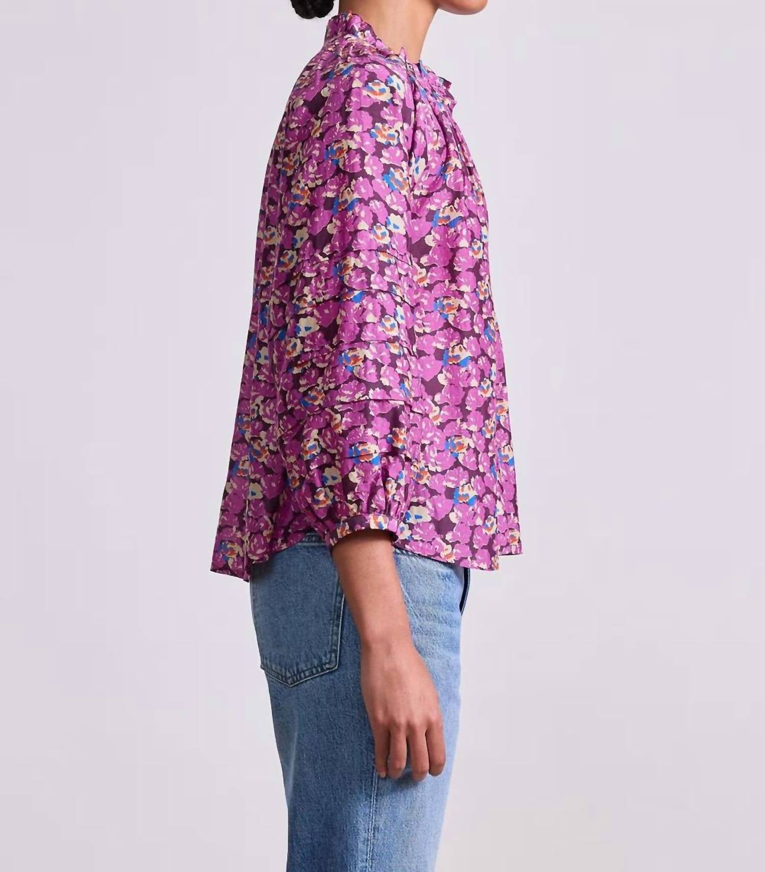 APIECE APART Trini Puff Sleeves Top in florette peony - women's blouse - detail view