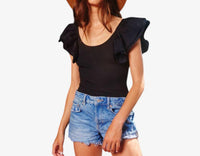 Hoity Toity - Ruffle Shoulder Ribbed Bodysuit