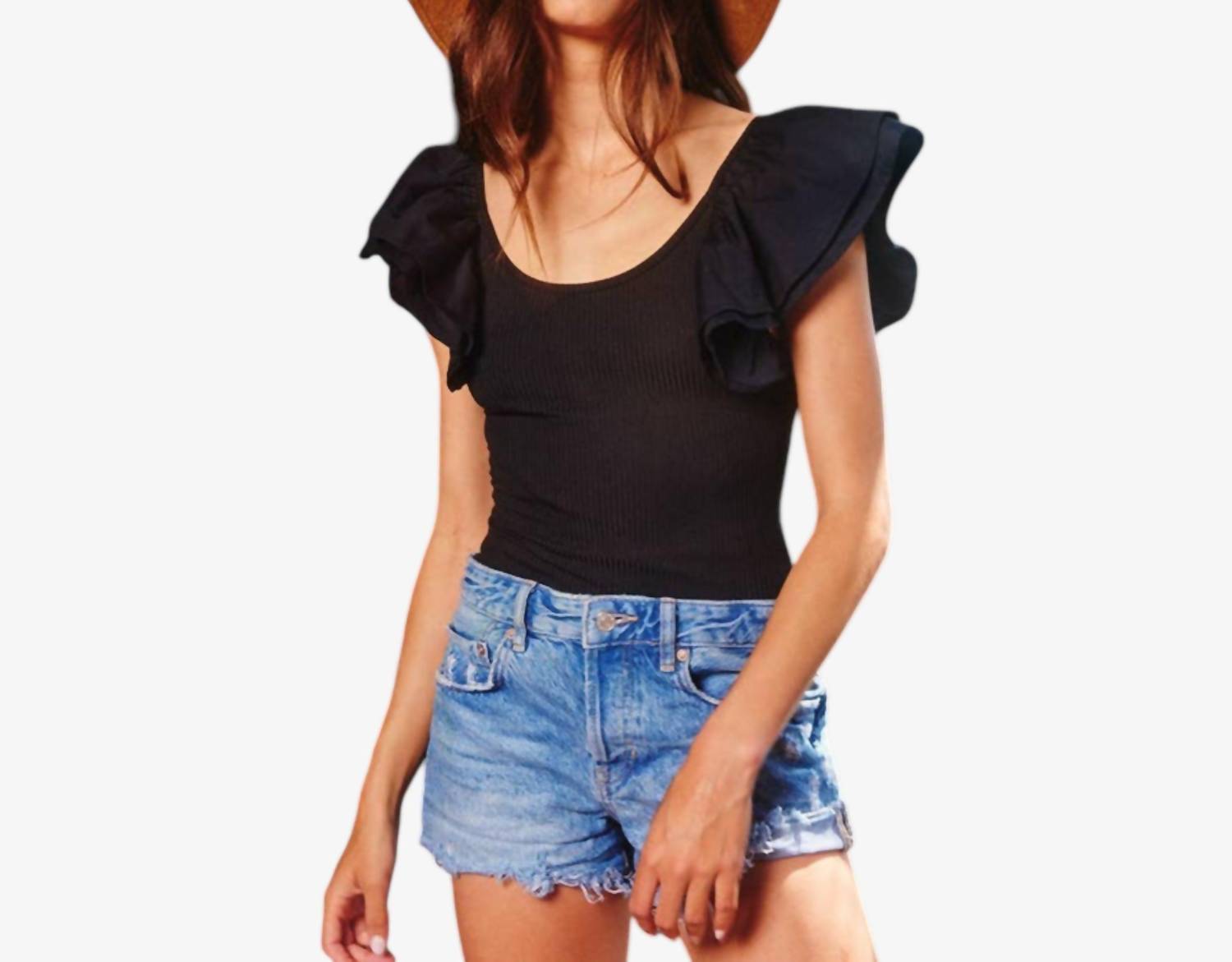 Hoity Toity - Ruffle Shoulder Ribbed Bodysuit