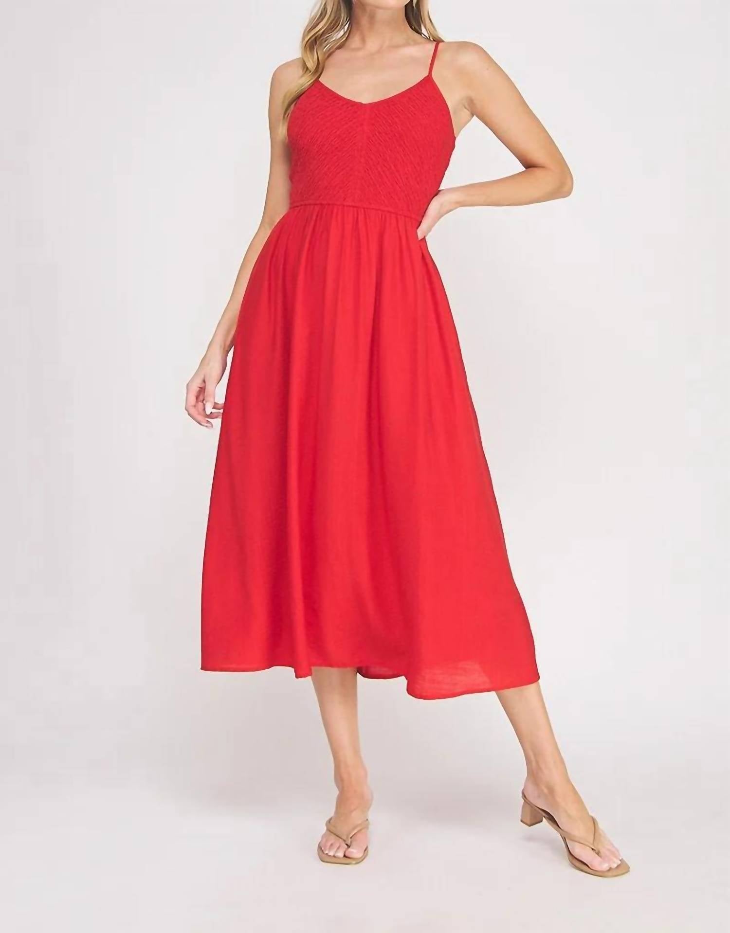 Allie Rose - Spaghetti Strap Smocked Midi Dress