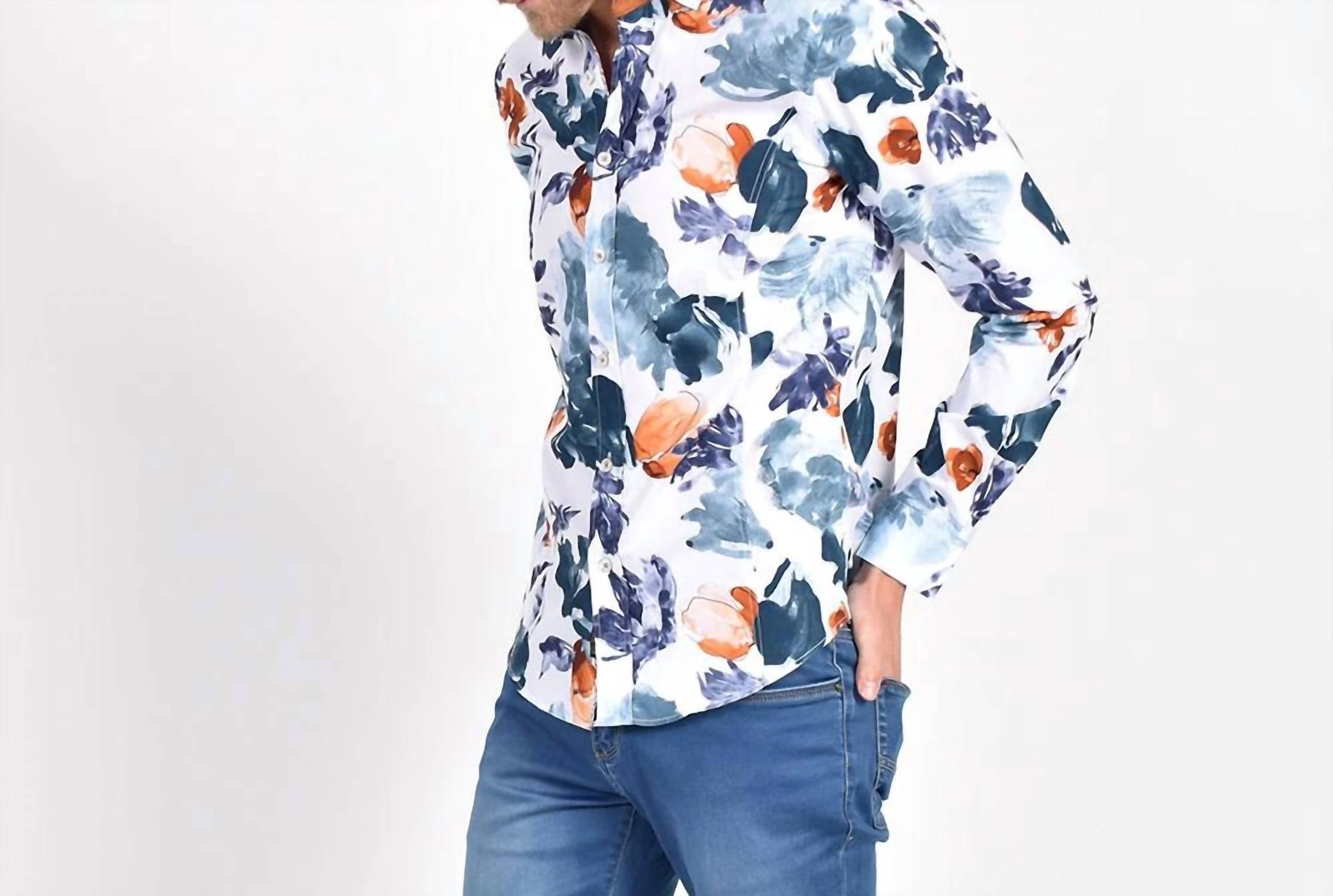 Eight X - Men's Watercolor Falling Flower Button Down Shirt