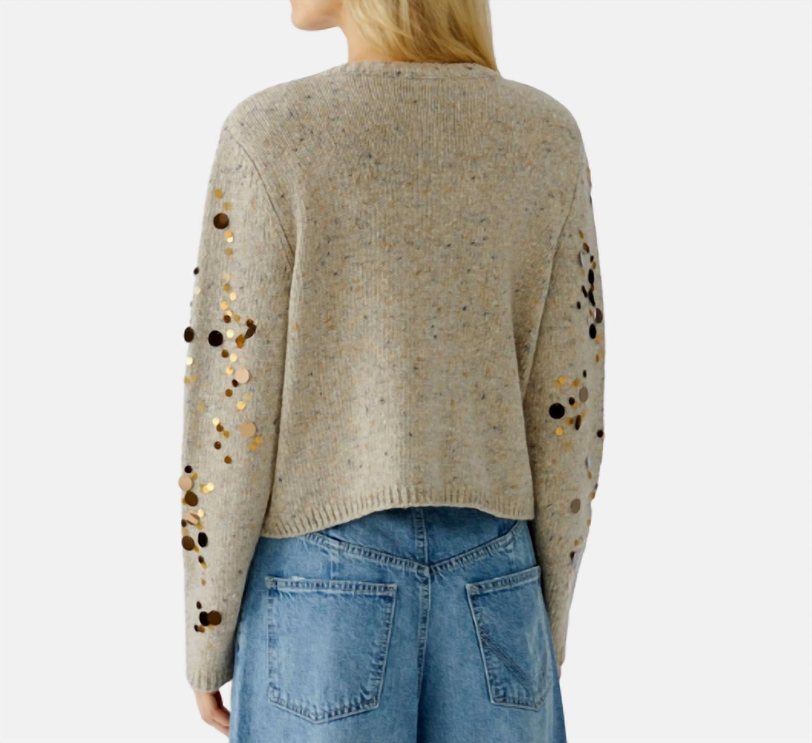Oui Cardigan Sequin Top in off white gold - women's cardigan - detail view