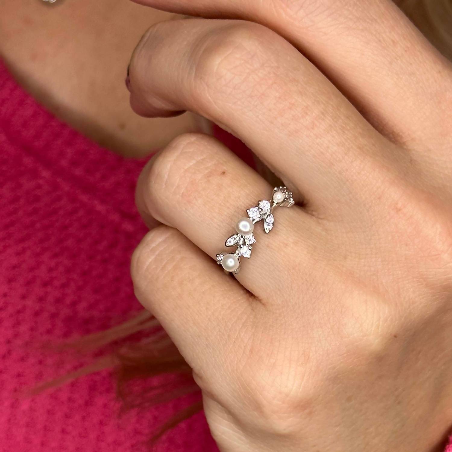 Starlette Anastasia Ring With Pearls in silver - women's jewelry - detail view