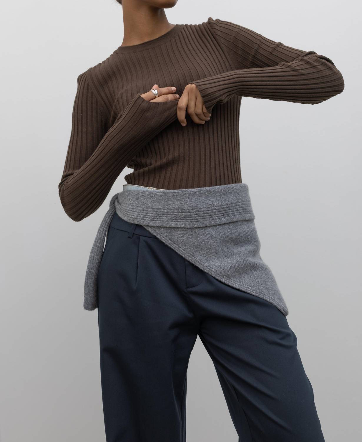 Papermoon - Wool Ribbed Long Sleeve Fitted Top