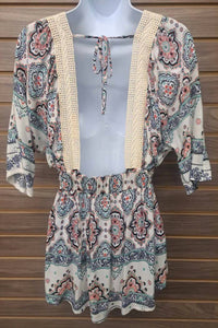Hummingbird - Women's Open Back Linen Lace Paisley Top