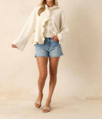 Prosperina Sabrina Ruffle Cardigan in ivory - women's cardigan - alternate view
