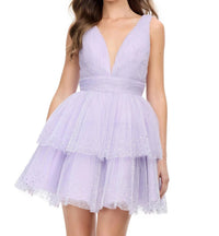 ASHLEYlauren Glitter Tulle A Line Cocktail Dress in lilac - women's dress