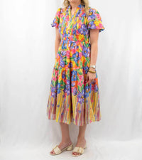 Fate Vibrant Floral Motif Midi Dress in multi - women's dress - detail view