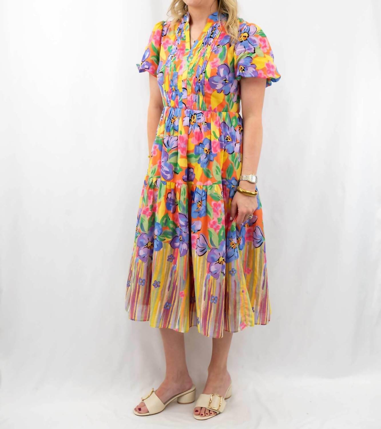 Fate Vibrant Floral Motif Midi Dress in multi - women's dress - detail view