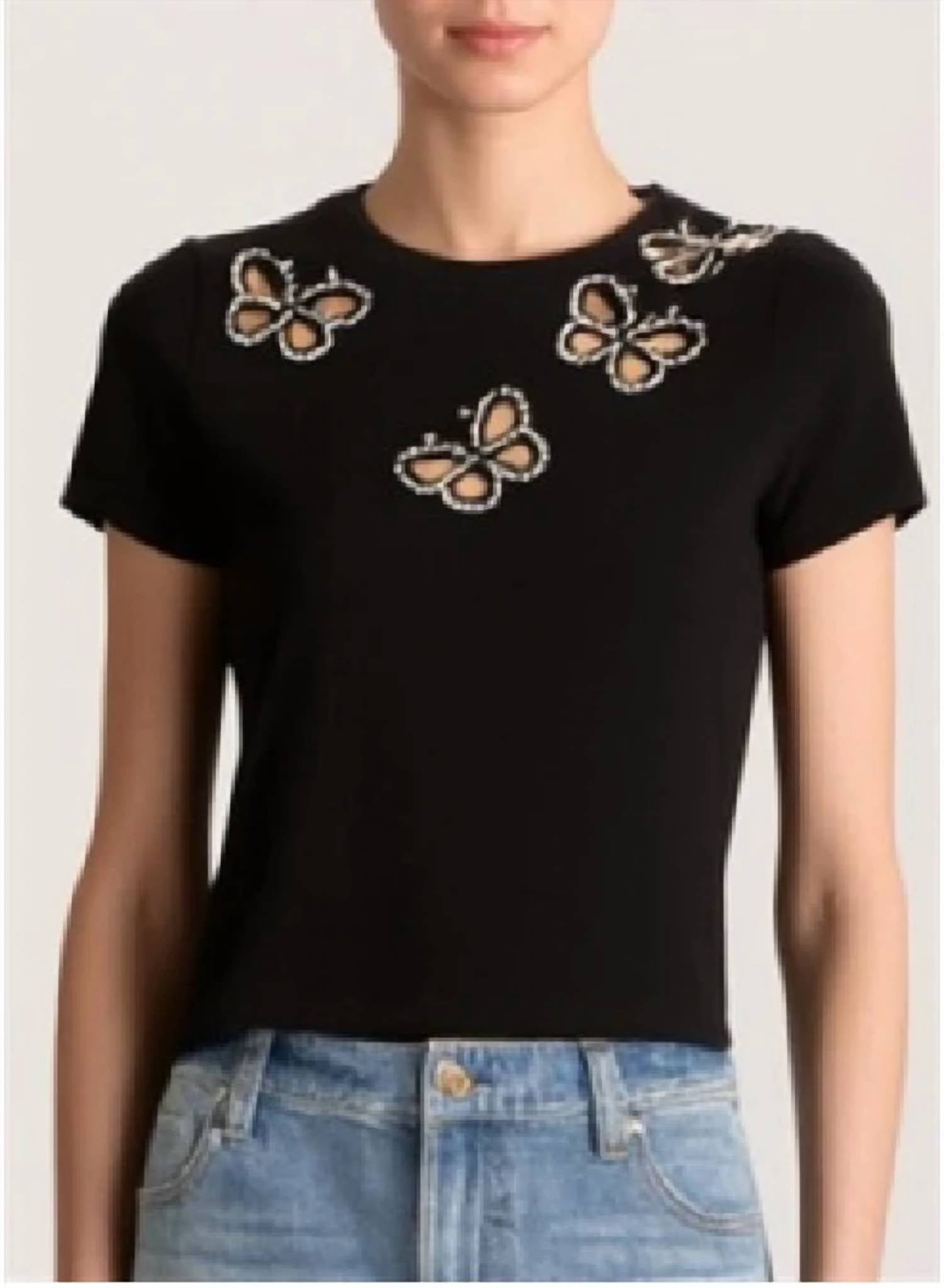 Alice + Olivia - Cindy Embellished Cropped Tee With Cutouts