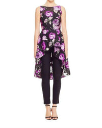 Lela Rose - Floral Fil Coupé High-Low Peplum Blouse