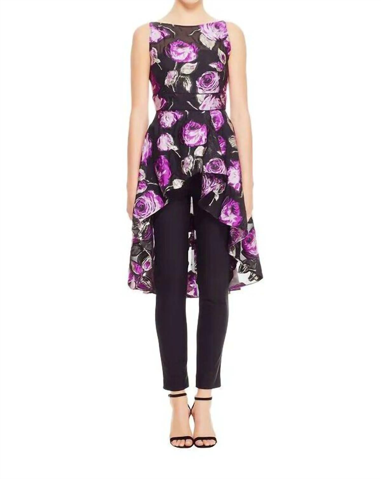 Lela Rose - Floral Fil Coupé High-Low Peplum Blouse
