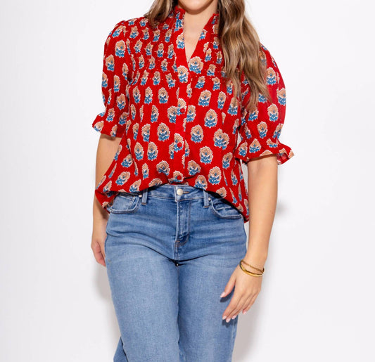 Thml - Floral Motif Ruffle Neck Top