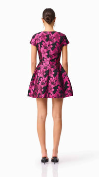ELLIATT Holly Short Sleeve Mini Dress in pink black - women's dress - detail view
