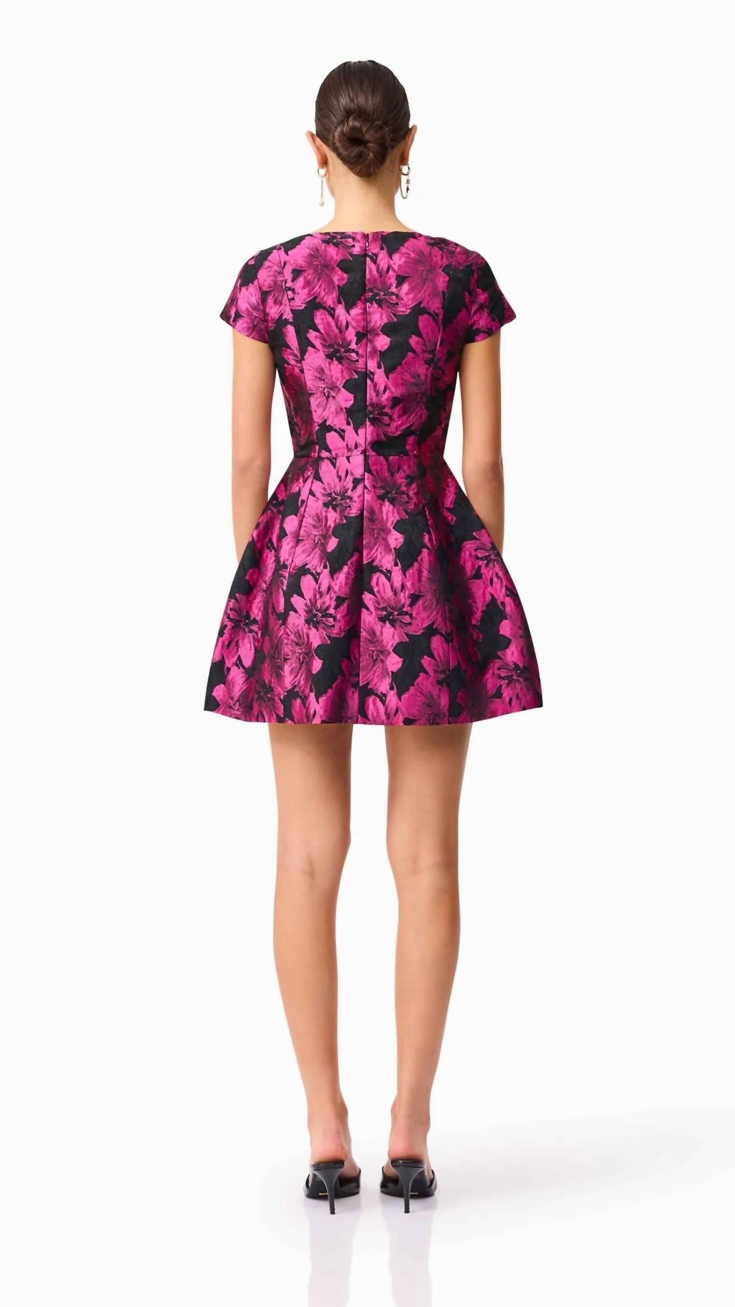 ELLIATT Holly Short Sleeve Mini Dress in pink black - women's dress - detail view