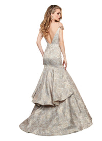 Rachel Allan - Metallic Floral Jacquard Mermaid Prom Gown