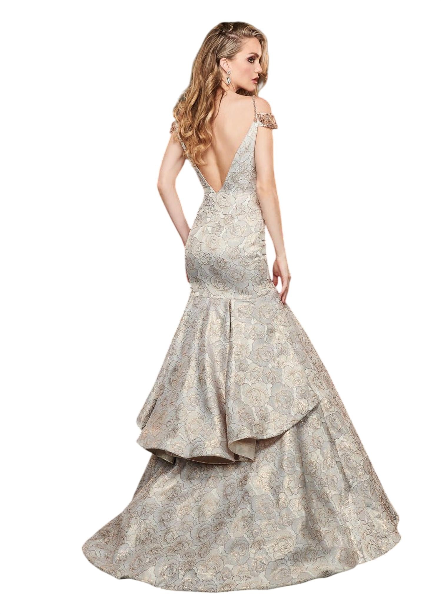 Rachel Allan - Metallic Floral Jacquard Mermaid Prom Gown