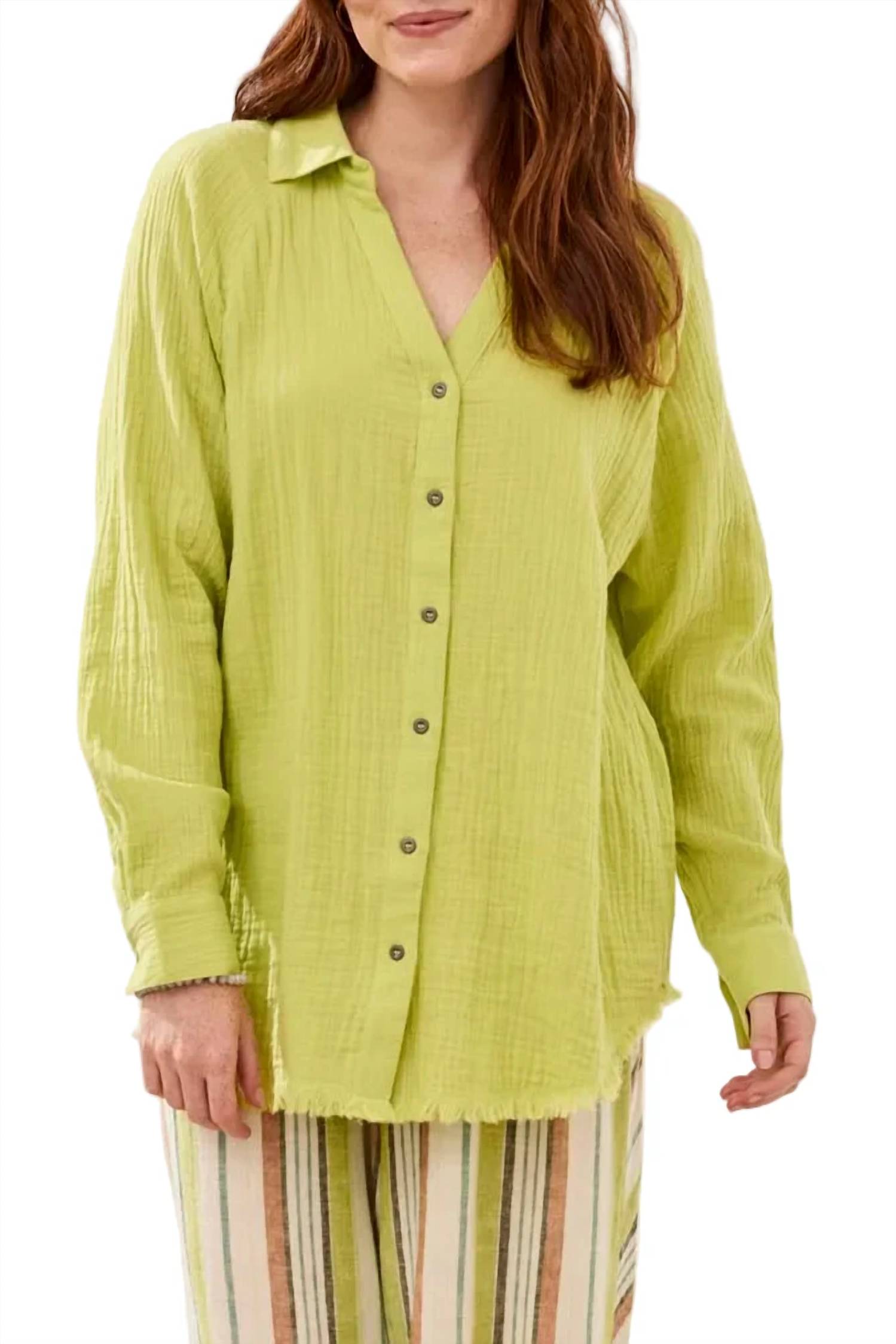 Tribal - Crinkle Gauze Button-front Tie Blouse