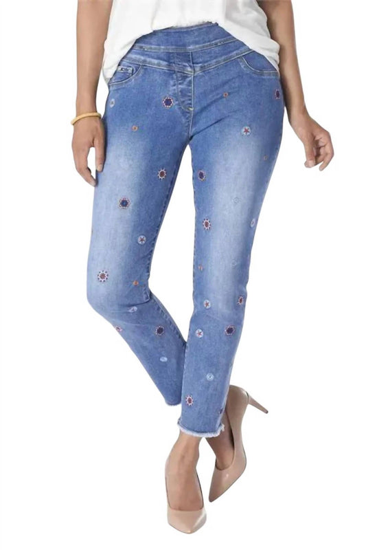 Coco + Carmen - Asra Tummy Control Embroidered Denim Capris