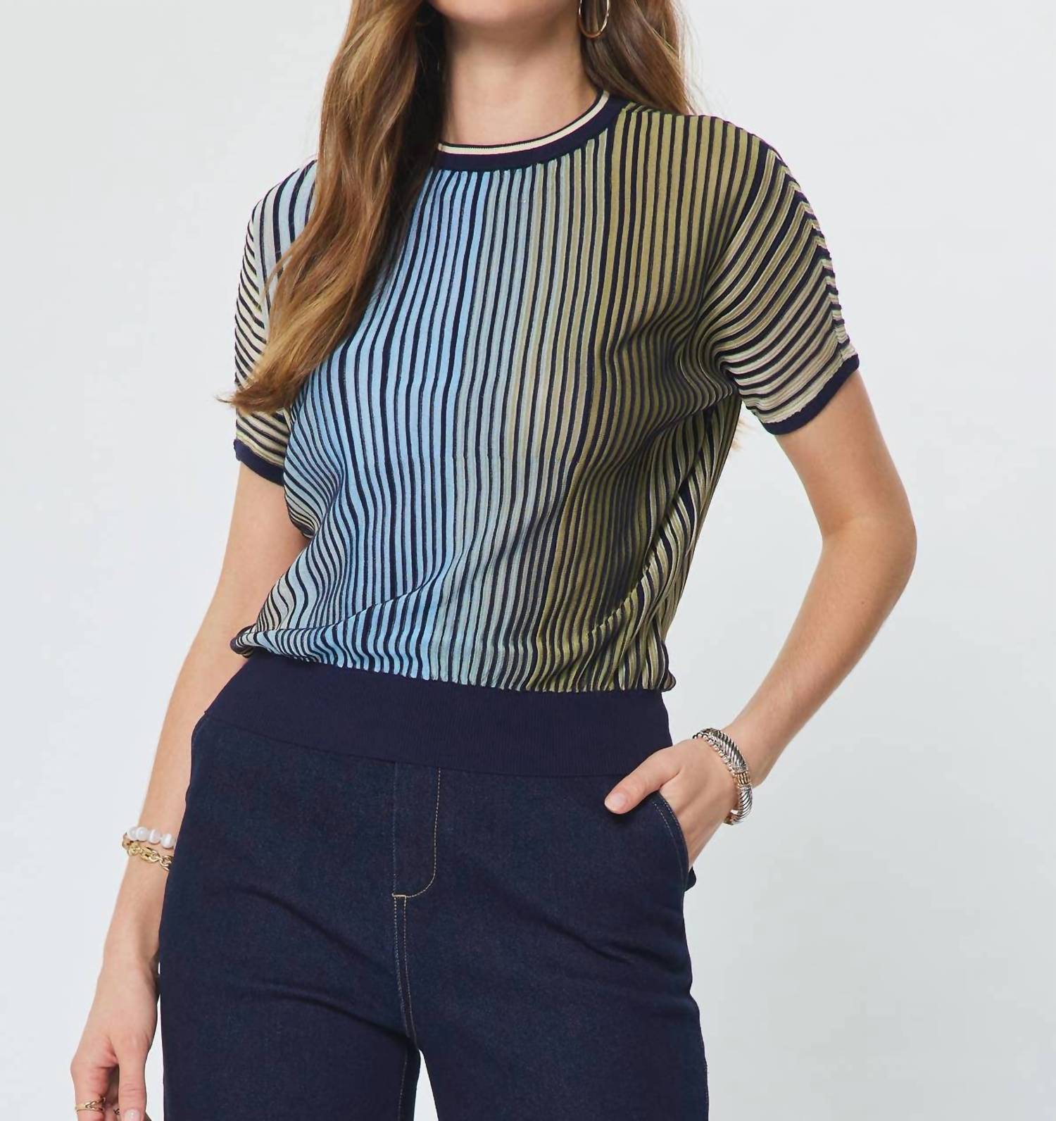 Current Air - Striped Short Dolman Sleeve Sweater