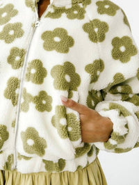 HYFVE Cropped Daisy Print Sherpa Jacket in green floral pattern - women's jacket - view 4