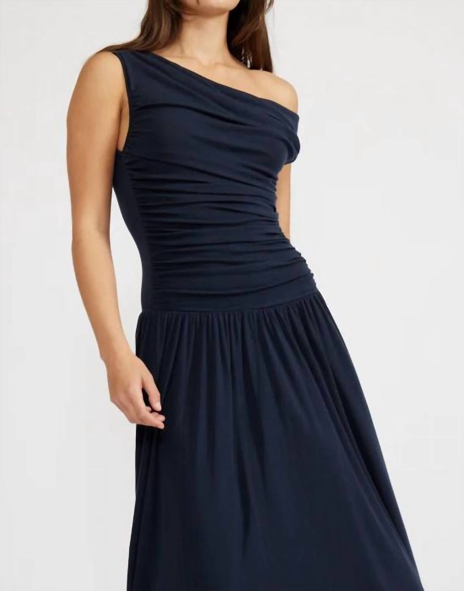 LUCY PARIS Larson Knit Maxi Dress in navy - women's dress - detail view