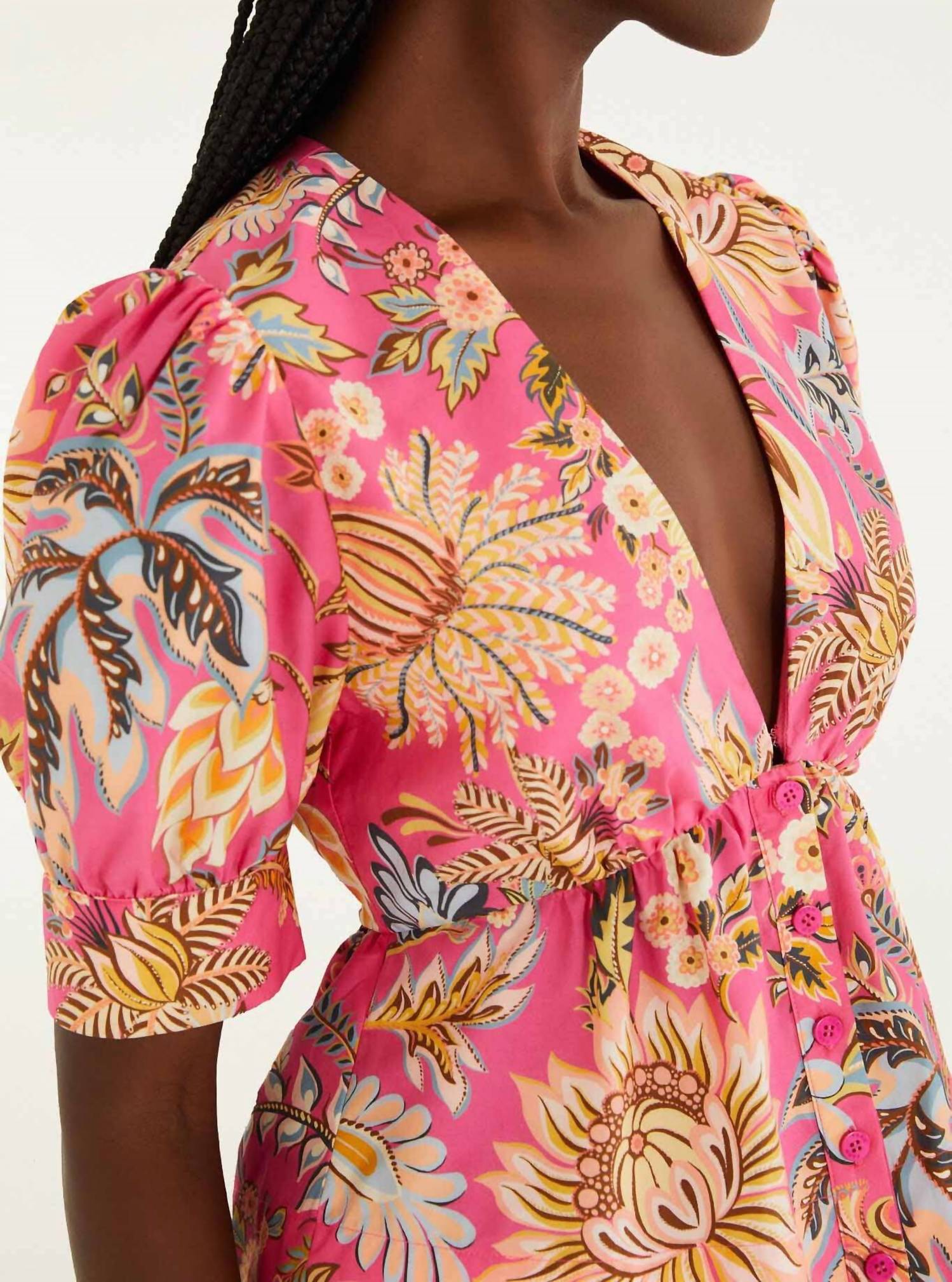 Farm Rio - Women's Ligia Floral Puff Sleeve Organic Cotton Blouse