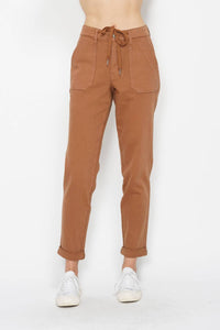 Judy Blue High Waist Garment Dyed Cuffed Jogger in camel - women's pants - view 5