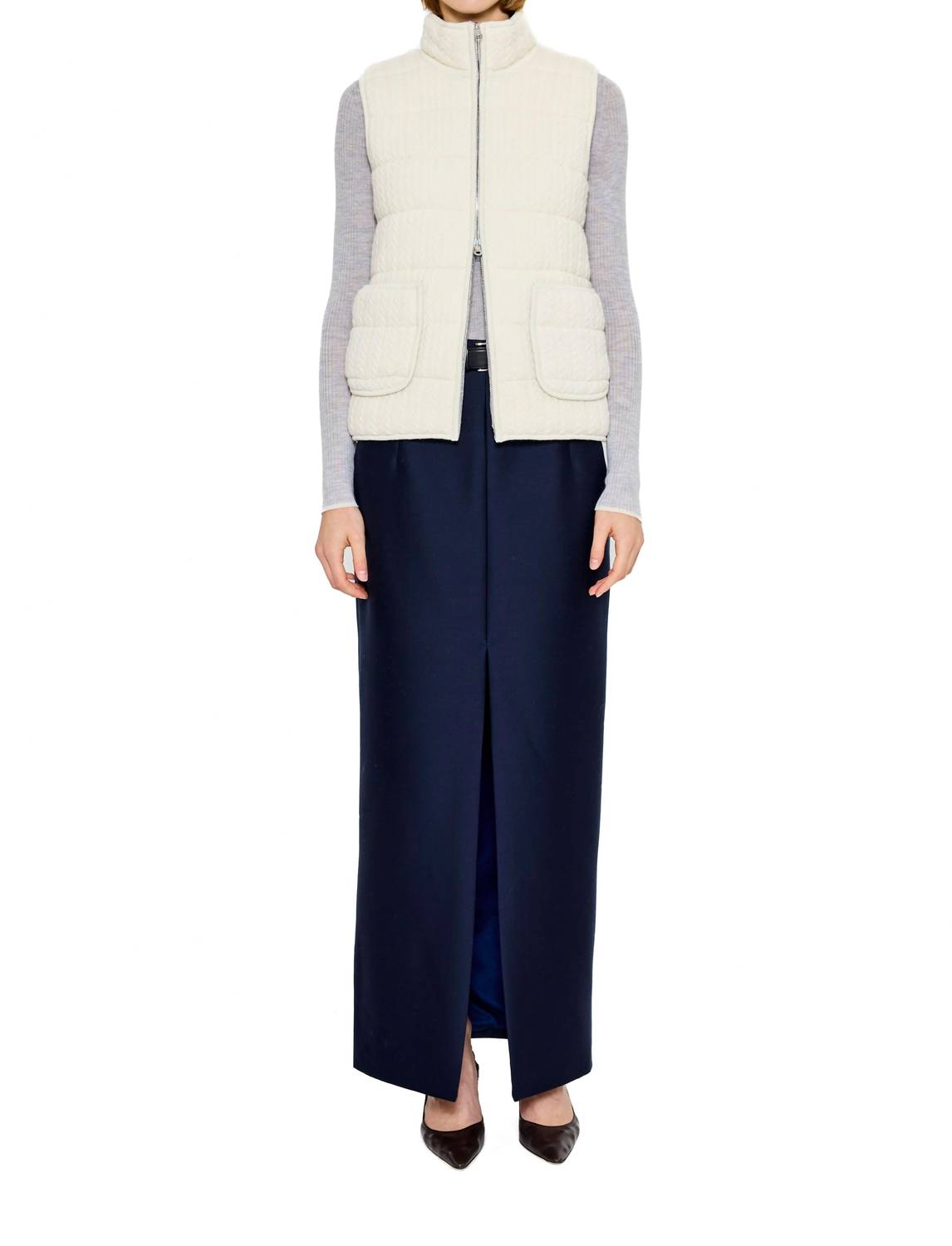 arch4 Cashmere Hammersmith Quilted Knit Vest in ivory - women's jacket