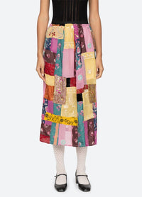 SEA Phoebe Patchwork Midi Skirt in multicolor - women's skirt