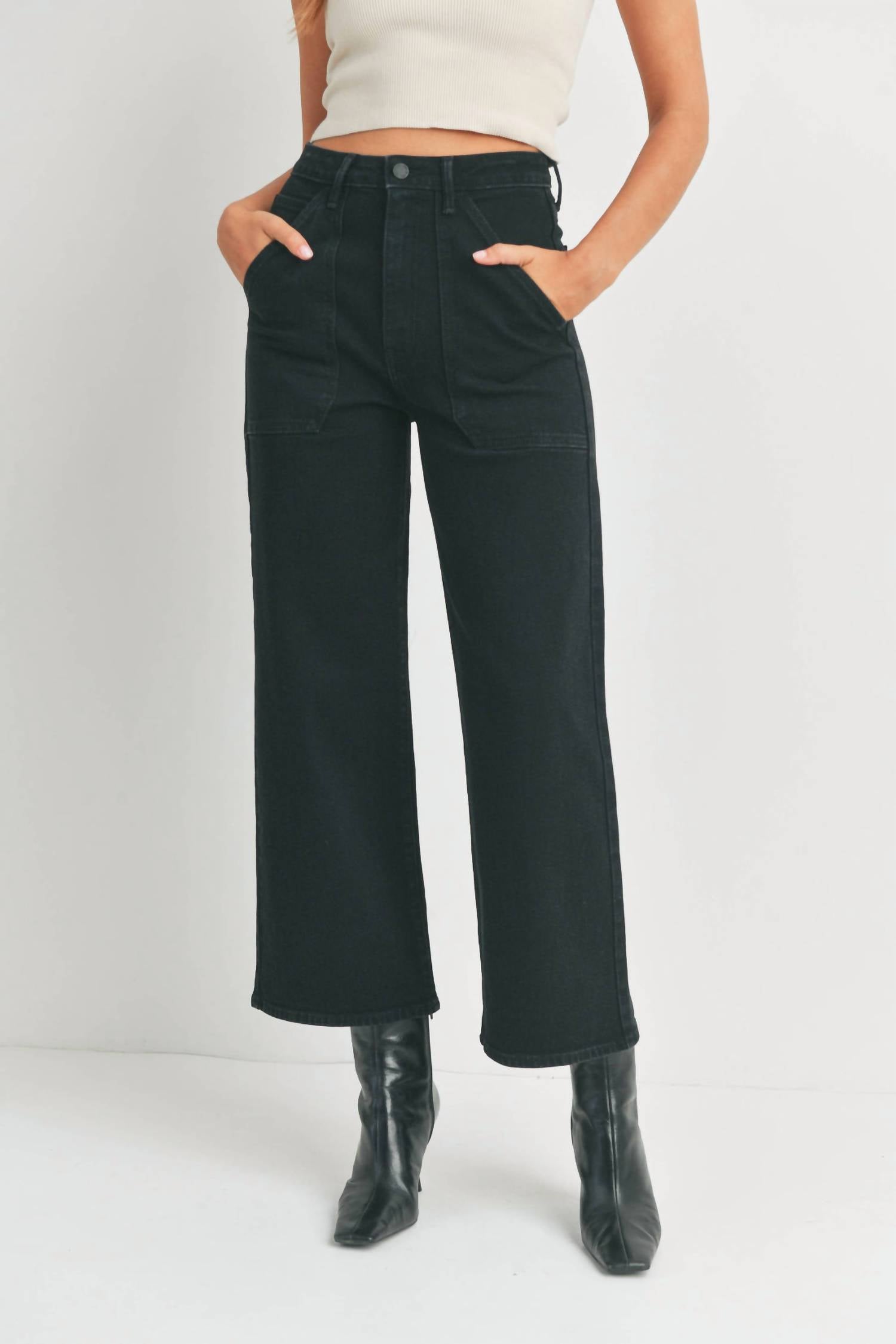Just Black Denim - High Rise Cargo Pocket Wide Leg Pants