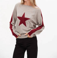 SIX/FIFTY Morgan Star Sweater in heather grey burgundy - women's sweater