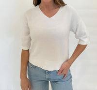 Kinross - Gaby Garter Easy Vee Elbow Sleeve Sweater