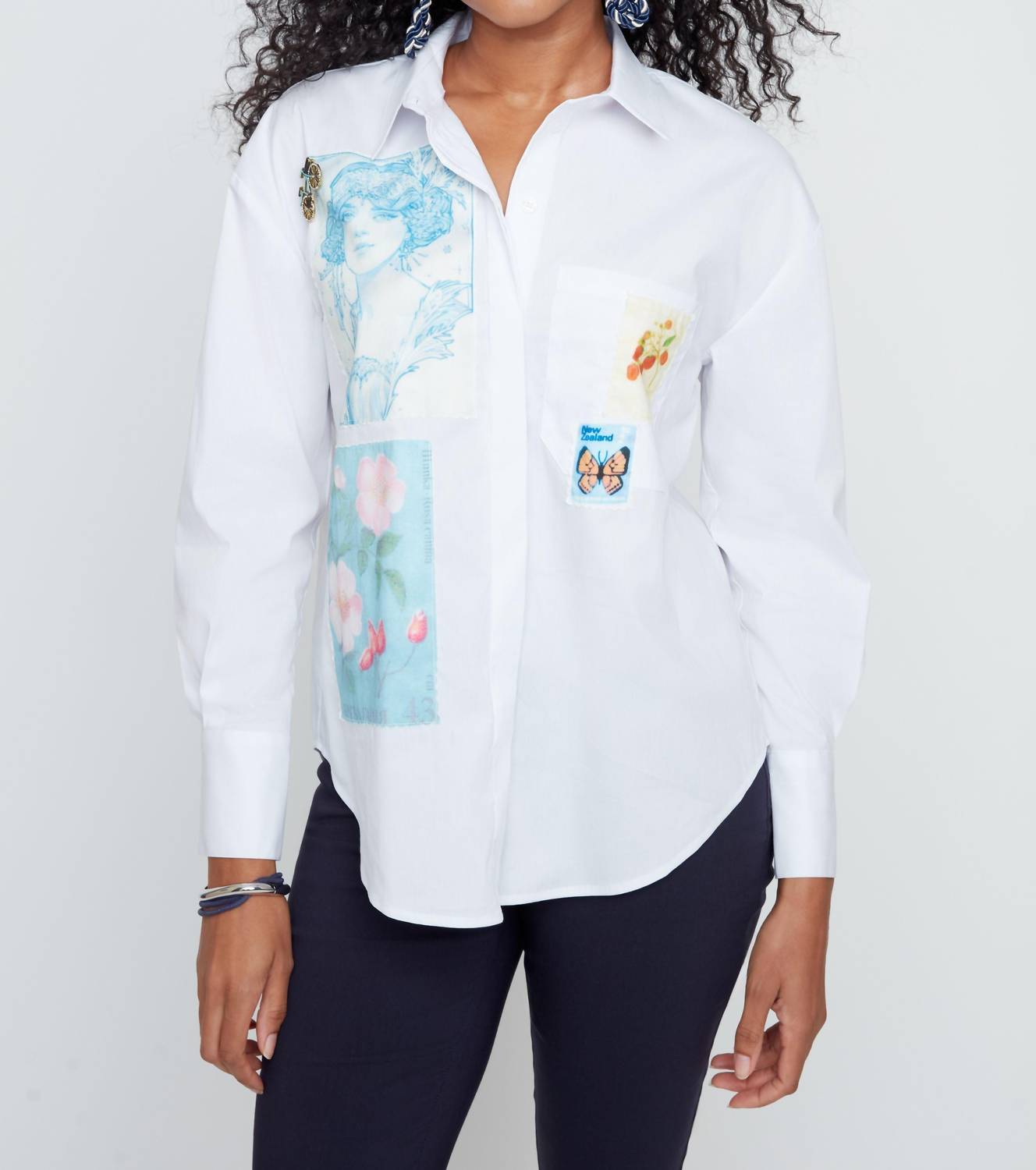 Renuar - Vintage Postcard Charm Button Up Blouse