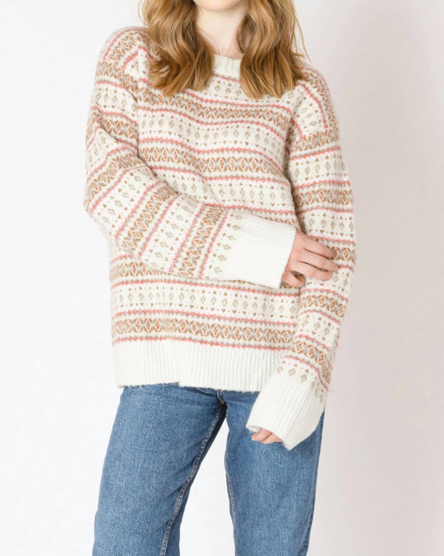 Dex Oversized Pattern Sweater in red fairisle - women's sweater - view 4
