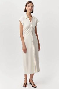 Exquise - Ursula Collared Gathered Waist Midi Dress