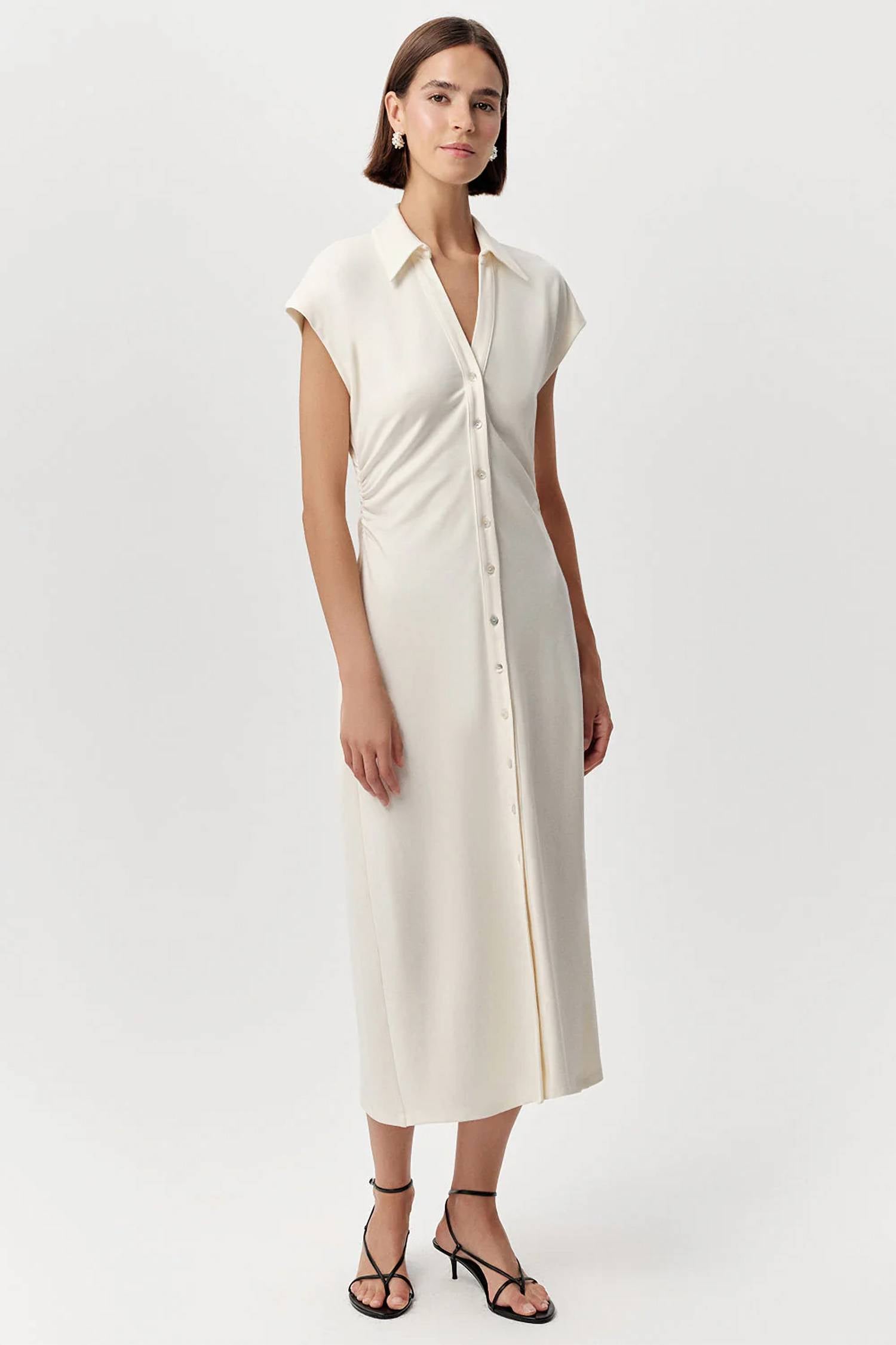 Exquise - Ursula Collared Gathered Waist Midi Dress