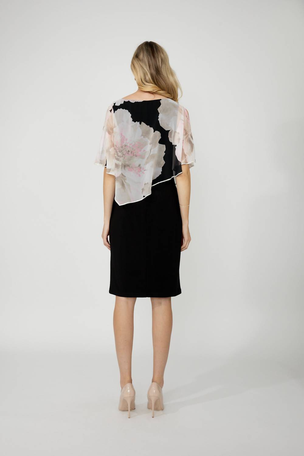 Frank Lyman - Asymmetric Floral Chiffon Overlay Dress