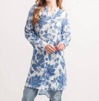 Papillon - Floral Button Front Tunic With Tab Sleeves