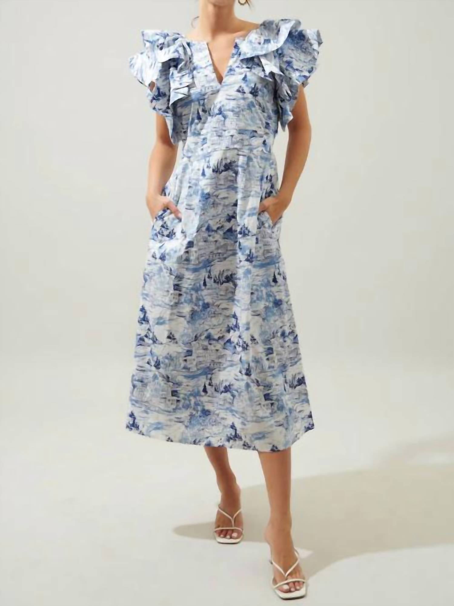 Sugarlips - Francine Toile Sky Ruffle Tiered Midi Dress
