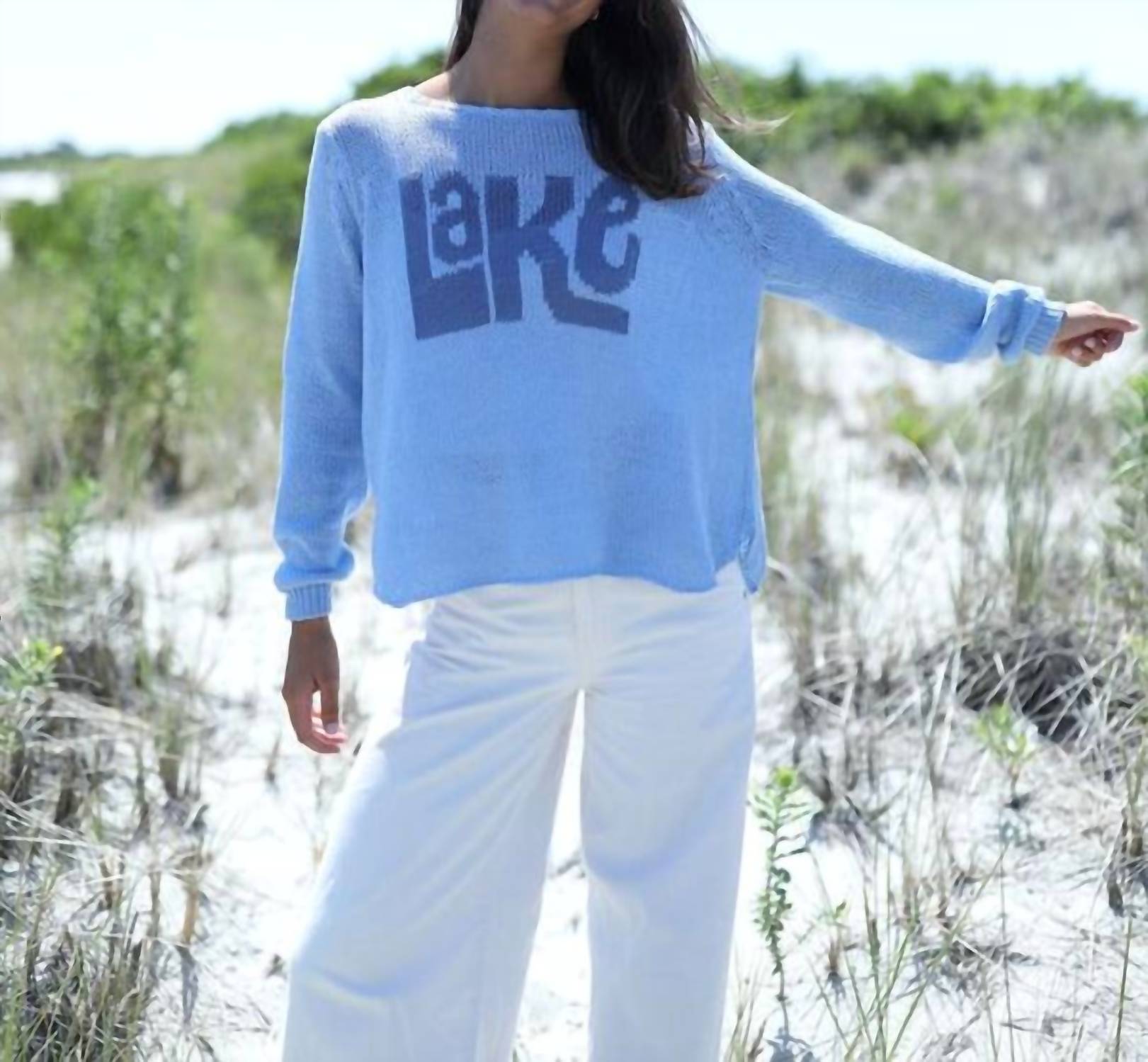 Wooden Ships Jump In A Lake Crew Sweater in a lake crew sweater in beach sky denim heather - women's sweater