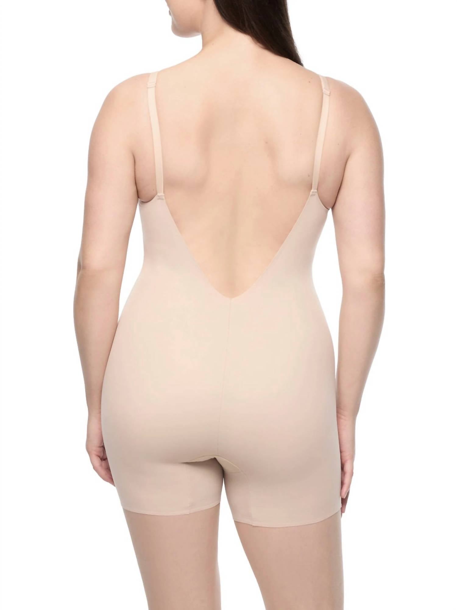 TC Fine Intimates Dress Rehearsal Low-back Mid-thigh Shaping Bodysuit in beige - women's shirt - detail view