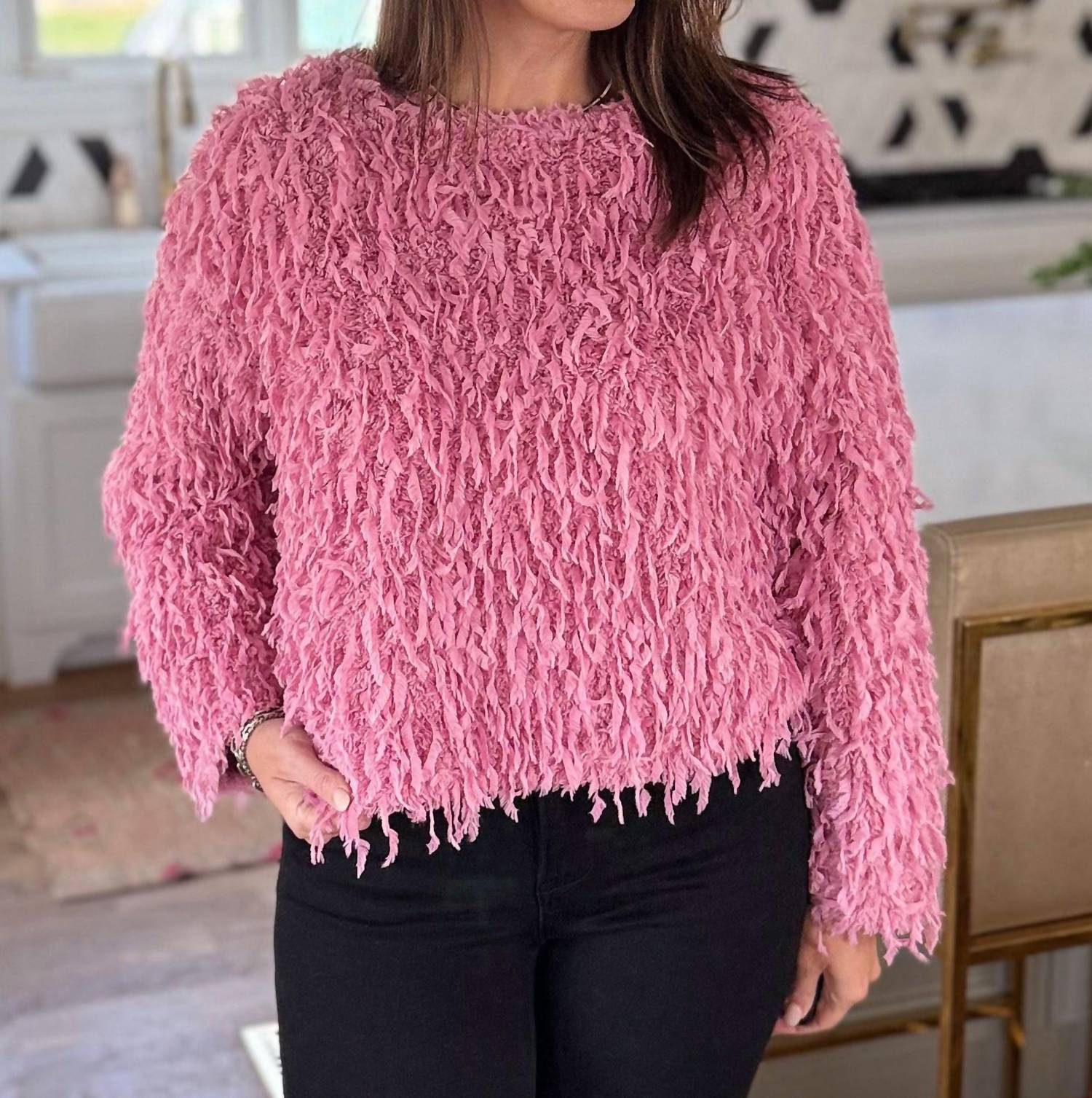 New In Shaggy Sweetheart Sweater in shaggy sweetheart sweater in pink - women's blouse