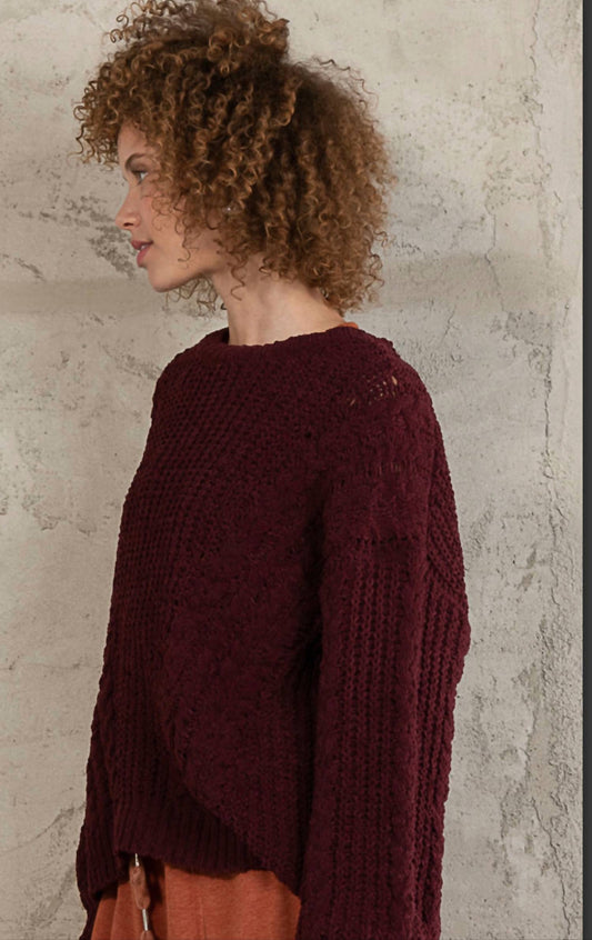 Pol - Cable Knit Round Neck Chenille Pullover Top