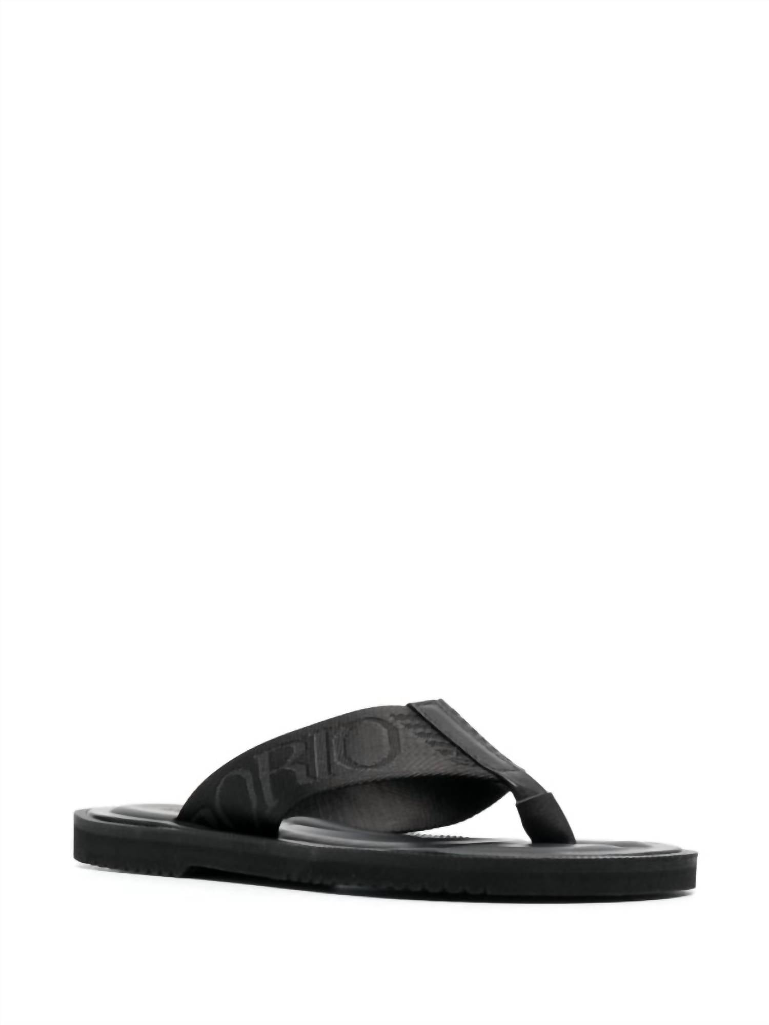 EMPORIO ARMANI Men's Logo Tape Thong Slip-on Flat Sandals in black - men's sandal